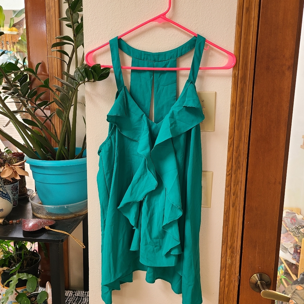 Teal Ruffle Tank Top Business Casual Tank Blouse